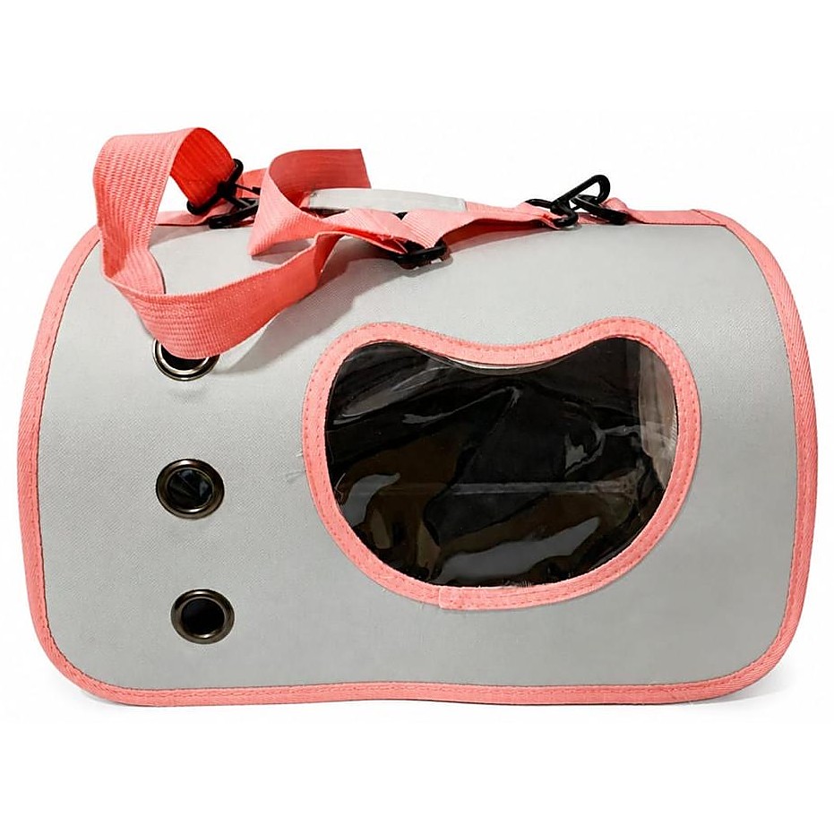 Bolso transportador gris con ventana y correa