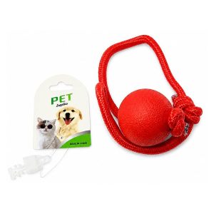 Pelota roja de caucho con cuerda