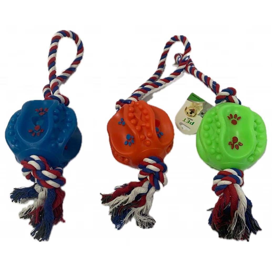 Pelota de caucho con cuerda trenzada